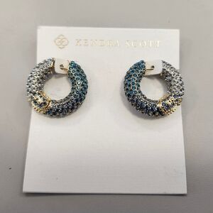 NWT Kendra Scott Mikki Gold Pave Hoop Earrings in Green Blue Ombre Mix